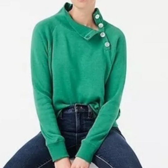 J. Crew Green Button-Detail Sweatshirt - Picture 1 of 9
